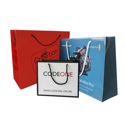 Wholesale  OEM and ODM custom printing logo clothes cotton rope handle paper bags printing