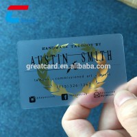 Clear plastic PVC card with gold hot foil